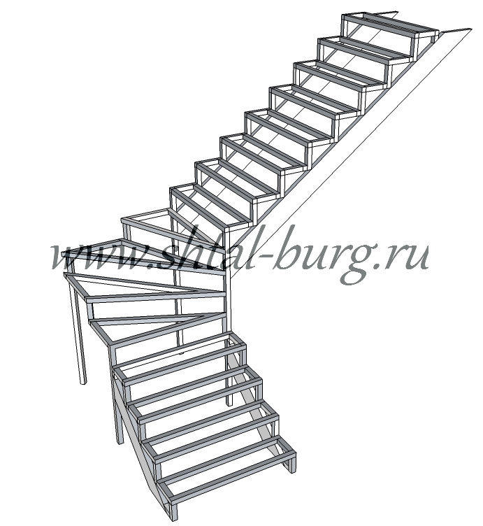 Лестница на металлокаркасе с забежными ступенями Solo classic (Проект №18)